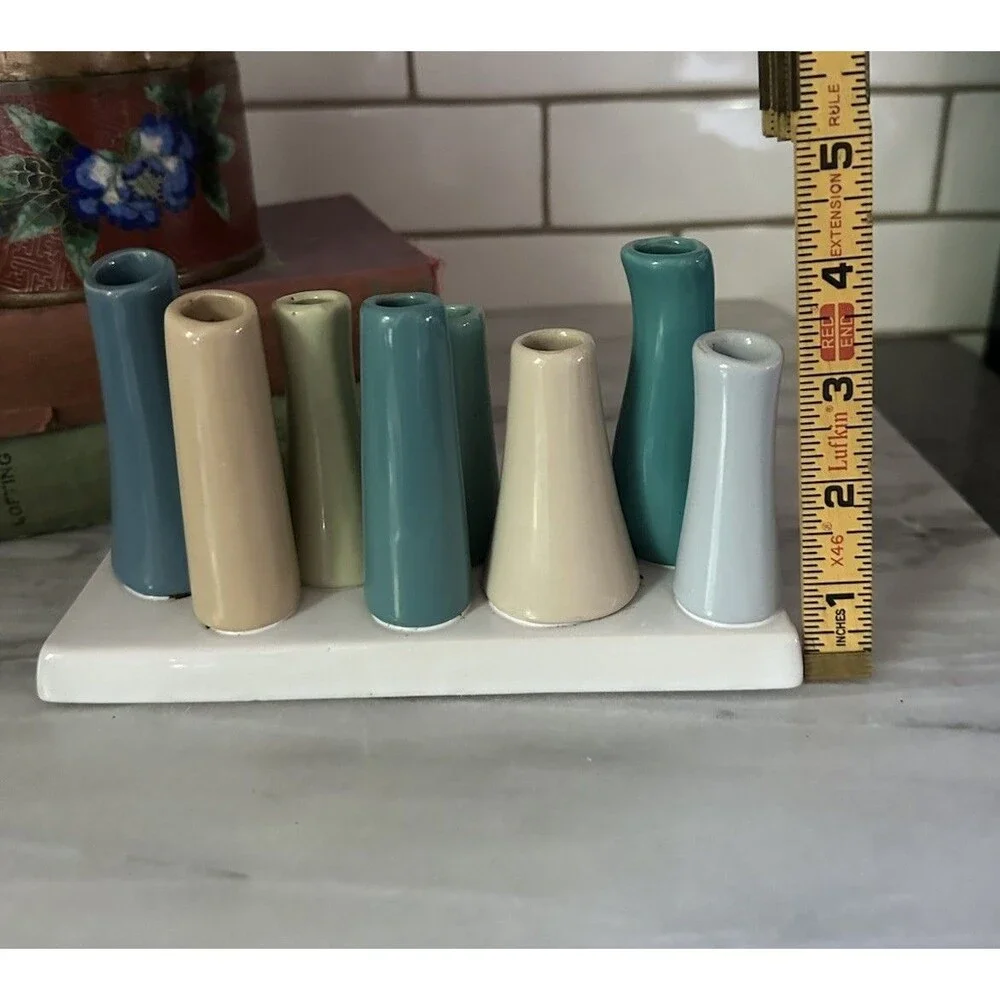 Chive Ceramic Studio Pooley Vase Flower Bud Vase With 8 Tube Shapes Multicolor